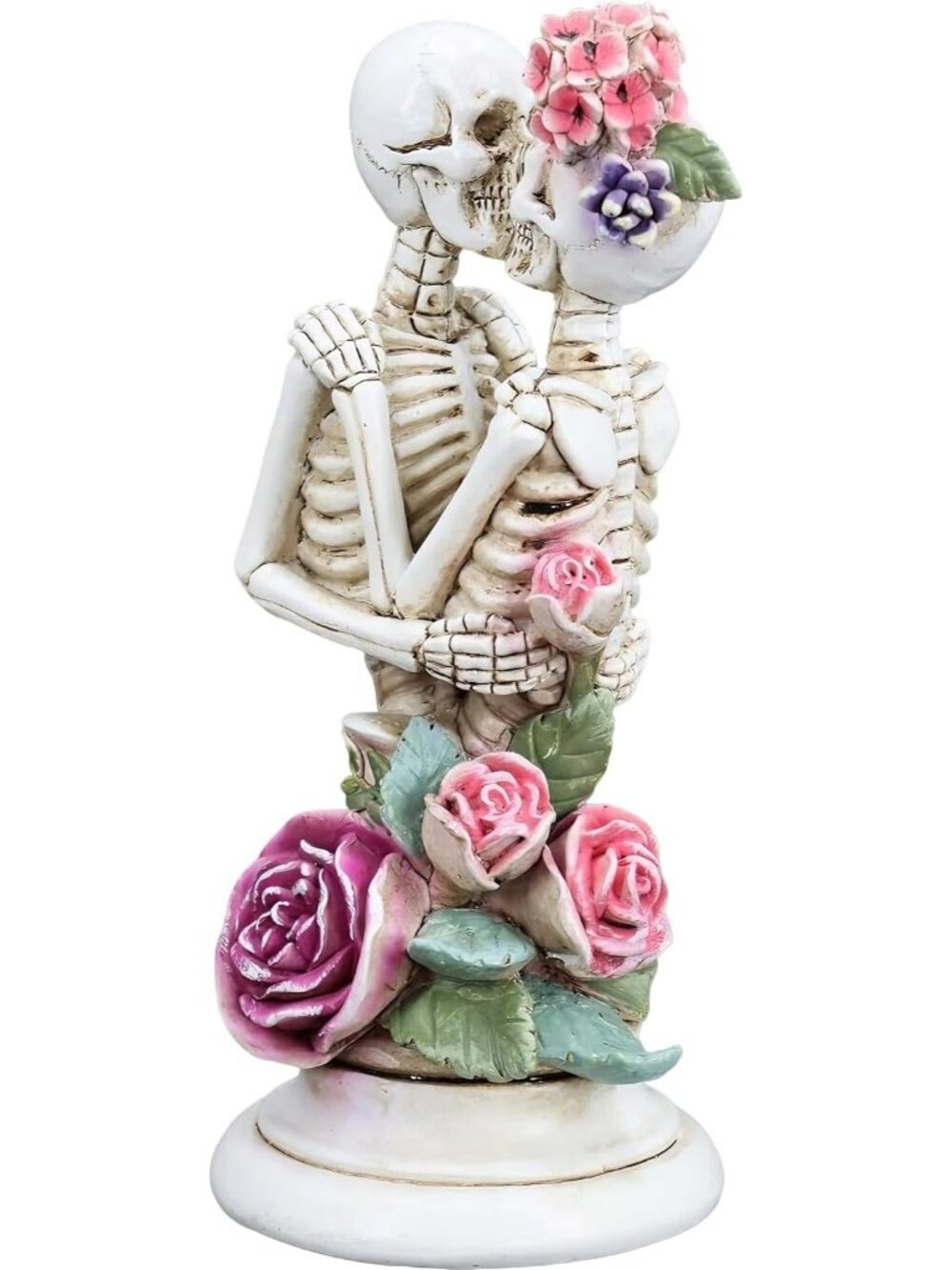 7.87" Mbrace Kiss Skeleton Couple Embracing Statue Gothic Skull Halloween Décor